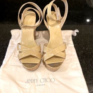 Jimmy Choo Nude cork heel wedge Size 37.5